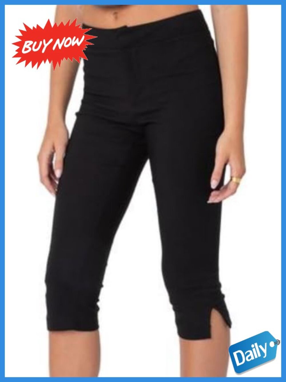 Women Capri Pants Fitted Straight Leg Cropped Leggings Side Slit
